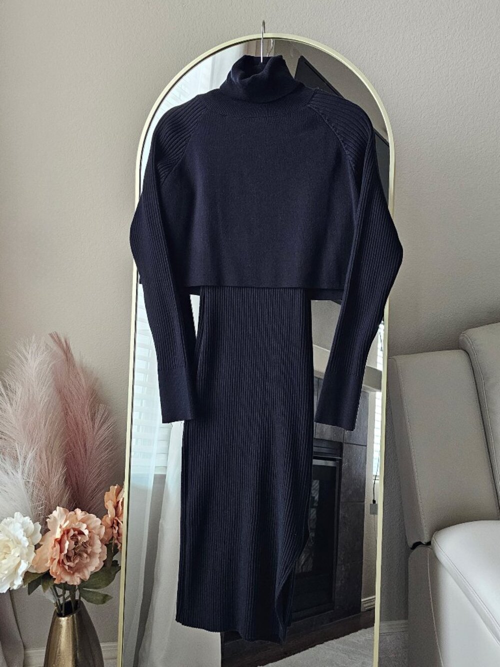 Moni&Co Ribbed Knit Midi Dress with Cropped Turtleneck Sweater Set Black - Picture 2 of 3